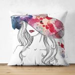 - Suet-K-5078 - Realhomes Fashion Girl Şapka Çift Taraflı Özel Tasarım Dijital Baskılı Süet Kırlent Kılıfı Realhomes