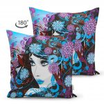 Mavi Ağırlıklı Çiçek Motifli Beautiful Girl Çift Taraflı Dekoratif Süet Yastık Kılıfı Realhomes