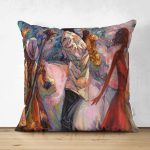 - Suet-K-5095 - Realhomes  Yağlı Boya Çizimli Kadın Motifli Modern Çift Taraflı Süet Kırlent Kılıfı Realhomes