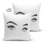 - Suet-K-5096-1 - Realhomes  Realhomes Beyaz Zeminde Kirpik Motifli Çift Taraflı Özel Tasarım Süet Yastık Kılıfı Realhomes