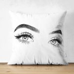 - Suet-K-5096 - Realhomes  Realhomes Beyaz Zeminde Kirpik Motifli Çift Taraflı Özel Tasarım Süet Yastık Kılıfı Realhomes