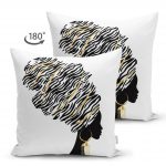 - Suet-K-5098-1 - Realhomes  Siyah Beyaz Zenci Kadın Motifli Modern Çift Taraflı Dekoratif Süet Kırlent Kılıfı Realhomes