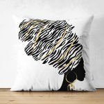 - Suet-K-5098 - Realhomes  Siyah Beyaz Zenci Kadın Motifli Modern Çift Taraflı Dekoratif Süet Kırlent Kılıfı Realhomes