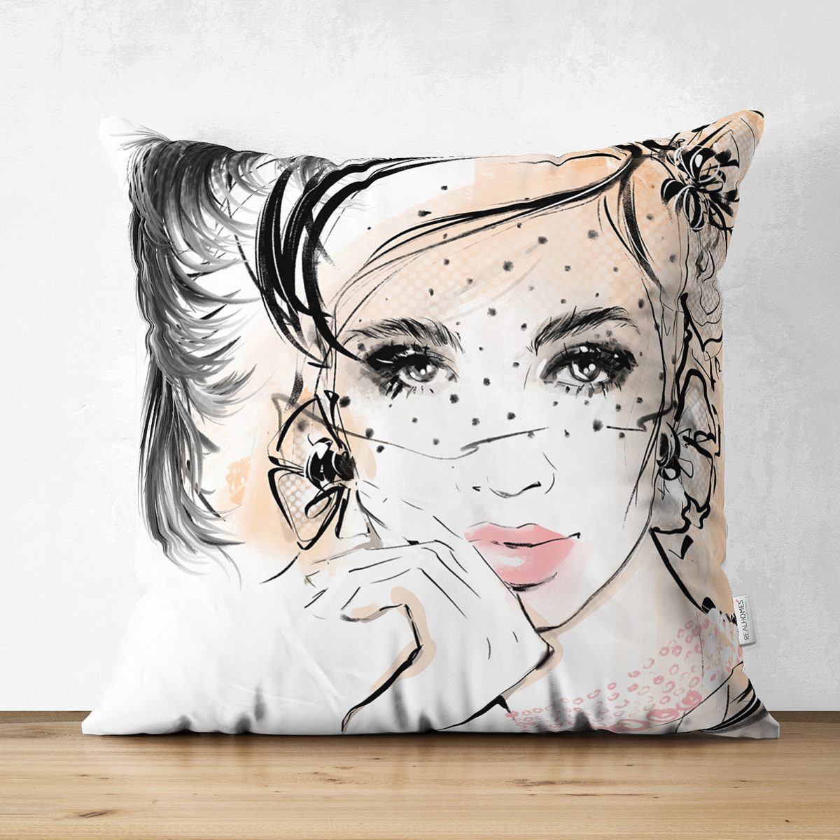 Karakalem Çizimli Fashion Women Çift Taraflı Dekoratif Süet Kırlent Kılıfı Realhomes