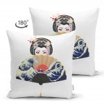 - Suet-K-5106-1 - Realhomes  Yelpazali Japan Kadın Motifli Çift Taraflı Dekoratif Süet Yastık Kılıfı Realhomes