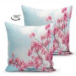 Bulutlar İçinde Pembe Dallar Çift Taraflı Dekoratif Süet Kırlent Kılıfı Realhomes