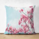 Bulutlar İçinde Pembe Dallar Çift Taraflı Dekoratif Süet Kırlent Kılıfı Realhomes
