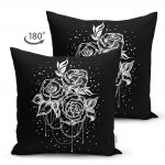 - Suet-K-5112-1 - Realhomes Siyah Zeminde Gül Çift Taraflı Dijital Baskılı Modern Süet Yastık Kılıfı Realhomes