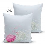 - Suet-K-5114-1 - Realhomes  Mavi Zeminde Fuşya Beyaz Ortanca Çiçeği Çift Taraflı Dijital Baskılı Süet Kırlent Kılıfı Realhomes