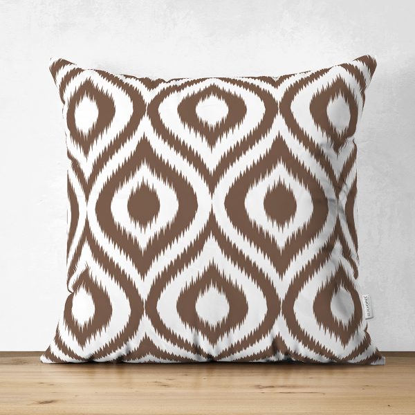 - Suet-K-5116kahve - Realhomes  Özel Tasarım Kahve İkat Desenli Çift Taraflı Dijital Baskılı Süet Yastık Kırlent Kılıfı Realhomes