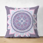- Suet-K-5118 - Realhomes Gri Zeminde Mandala Çift Taraflı Dijital Baskılı Modern Süet Yastık Kılıfı Realhomes