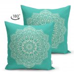 - Suet-K-5119-1 - Realhomes Turkuaz Zeminde Mandala Çift Taraflı Dijital Baskılı Modern Süet Kırlent Kılıfı Realhomes
