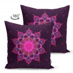 - Suet-K-5120-1 - Realhomes  Siyah Zeminde Pembe Neon Mandala Desenli Çift Taraflı Dekoratif Süet Kırlent Kılıfı Realhomes