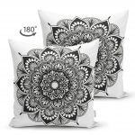 - Suet-K-5128-1 - Realhomes Beyaz Zeminde Çiçek Mandala Desenli Çift Taraflı Süet Kırlent Kılıfı Realhomes