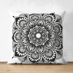 - Suet-K-5128 - Realhomes Beyaz Zeminde Çiçek Mandala Desenli Çift Taraflı Süet Kırlent Kılıfı Realhomes