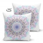 - Suet-K-5132-1 - Realhomes Beyaz Zeminde Açık Renkte Mandala Çift Taraflı Süet Kırlent Kılıfı Realhomes