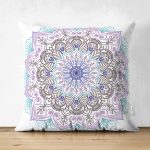 - Suet-K-5132 - Realhomes Beyaz Zeminde Açık Renkte Mandala Çift Taraflı Süet Kırlent Kılıfı Realhomes