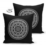- Suet-K-5138-1 - Realhomes Çift Taraflı Siyah Beyaz Çiçek Desenli Mandala Motifli Süet Kırlent Kılıfı Realhomes