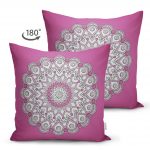 - Suet-K-5143-1 - Realhomes  Pembe Zeminde Beyaz Mandala Desenli Çift Taraflı Özel Tasarım Süet Yastık Kılıfı Realhomes