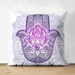Mandala İçinde Fatma'nın Bereket Eli Motifli Çift Taraflı Süet Kırlent Kılıfı Realhomes