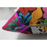 - Suet-K-5213-2 - Realhomes  Fuşya Zeminde Frida Kahlo Motifli Çift Taraflı Özel Tasarım Süet Kırlent Kılıfı Realhomes