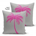 - Suet-K-5228fusya-1 - Realhomes Gri Zeminde Fuşya Palmiye Motifli Modern Çift Taraflı Süet Kırlent Kılıfı Realhomes