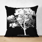 - Suet-K-5230siyah - Realhomes Siyah Beyaz Ağaç Tasarımlı Çift Taraflı Dijital Baskılı Süet Kırlent Kılıfı Realhomes