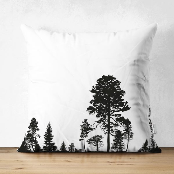 Beyaz Zeminde Siyah Palmiye Desenli Çift Taraflı Özel Tasarım Süet Yastık Kılıfı Realhomes