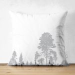 - Suet-K-5232gri - Realhomes Realhomes Beyaz Zeminde Gri Ağaç Tasarımlı Çift Taraflı Dekoratif Süet Kırlent Kılıfı Realhomes