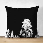 - Suet-K-5232siyah - Realhomes Realhomes Siyah Zeminde Siyah Ağaç Tasarımlı Çift Taraflı Dekoratif Süet Yastık Kılıfı Realhomes