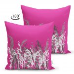 - Suet-K-5233fusya-1 - Realhomes Fuşya Zeminde Beyaz Ve Gri Çiçek Motifli Çift Taraflı Süet Kırlent Kılıfı Realhomes
