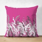 - Suet-K-5233fusya - Realhomes Fuşya Zeminde Beyaz Ve Gri Çiçek Motifli Çift Taraflı Süet Kırlent Kılıfı Realhomes