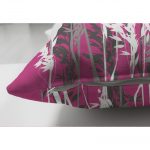 - Suet-K-5233fusya-2 - Realhomes Fuşya Zeminde Beyaz Ve Gri Çiçek Motifli Çift Taraflı Süet Kırlent Kılıfı Realhomes