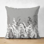 - Suet-K-5233sadegri - Realhomes  Gri Zeminde Beyaz Çiçek Motifli Çift Taraflı Özel Tasarım Süet Yastık Kılıfı Realhomes