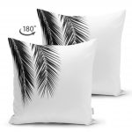 Siyaz Beyaz Palmiye Yaprakları Çift Taraflı Dijital Baskılı Süet Kırlent Kılıfı Realhomes