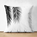 Siyaz Beyaz Palmiye Yaprakları Çift Taraflı Dijital Baskılı Süet Kırlent Kılıfı Realhomes