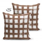 - Suet-K-5236kahve-1 - Realhomes  Kahve Zeminde Geometrik Kare Motifli Çift Taraflı Dekoratif Süet Yastık Kılıfı Realhomes