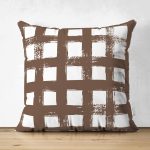- Suet-K-5236kahve - Realhomes  Kahve Zeminde Geometrik Kare Motifli Çift Taraflı Dekoratif Süet Yastık Kılıfı Realhomes