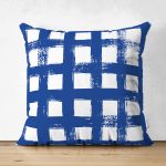 - Suet-K-5236lacivert - Realhomes Koyu Yeşil Geometrik Kare Motifli Çift Taraflı Dekoratif Süet Yastık Kılıfı Realhomes