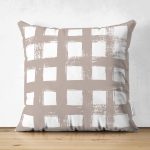 Vizon Zeminde Geometrik Kare Motifli Çift Taraflı Dekoratif Süet Yastık Kılıfı Realhomes