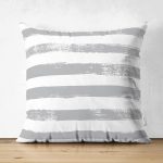 Gri Çizgili Motifli Çift Taraflı Dekoratif Modern Süet Yastık Kılıfı Realhomes