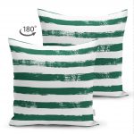 - Suet-K-5237koyuyesil-1 - Realhomes  Koyu Yeşil Çizgili Motifli Çift Taraflı Dekoratif Modern Süet Yastık Kılıfı Realhomes