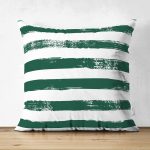 - Suet-K-5237koyuyesil - Realhomes  Koyu Yeşil Çizgili Motifli Çift Taraflı Dekoratif Modern Süet Yastık Kılıfı Realhomes