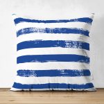 - Suet-K-5237lacivert - Realhomes  Lacivert Çizgili Motifli Çift Taraflı Dekoratif Modern Süet Yastık Kılıfı Realhomes