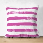 Mor Çizgili Motifli Çift Taraflı Dekoratif Modern Süet Yastık Kılıfı Realhomes