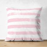 Pembe Çizgili Motifli Çift Taraflı Dekoratif Modern Süet Yastık Kılıfı Realhomes