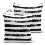 Siyah Çizgili Motifli Çift Taraflı Dekoratif Modern Süet Yastık Kılıfı Realhomes