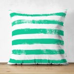 - Suet-K-5237yesil - Realhomes  Yeşil Çizgili Motifli Çift Taraflı Dekoratif Modern Süet Yastık Kılıfı Realhomes