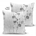 - Suet-K-5239-1 - Realhomes Karakalem Çizimli Çiçek Tasarım Çift Taraflı Dijital Baskılı Modern Süet Yastık Kılıfı Realhomes