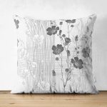 - Suet-K-5239 - Realhomes Karakalem Çizimli Çiçek Tasarım Çift Taraflı Dijital Baskılı Modern Süet Yastık Kılıfı Realhomes